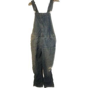 Levis Overalls Womens Small Blue Cotton Denim Bib Straight Leg Distressed Jeans